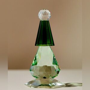 Anthropologie Cut Glass Holiday Tree Elegant Green Crystal Art Piece NWT